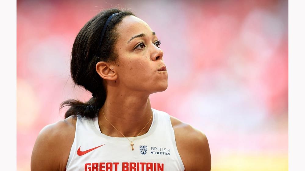 Katarina Johnson-Thompson of Britain reacts as she competes in the javelin throw event of the women