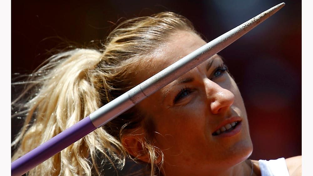 Karolina Tyminska of Poland competes in the javelin throw event of the women