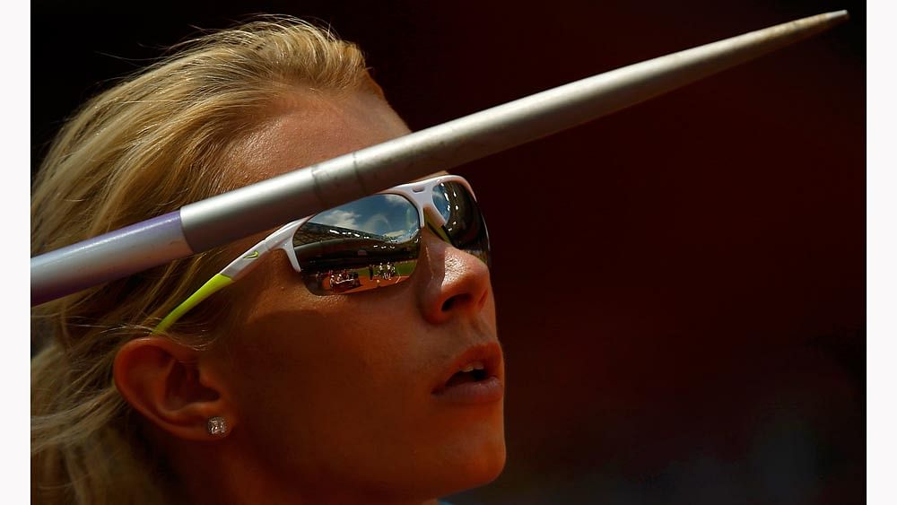 Alina Fodorova of Ukraine competes in the javelin throw event of the women