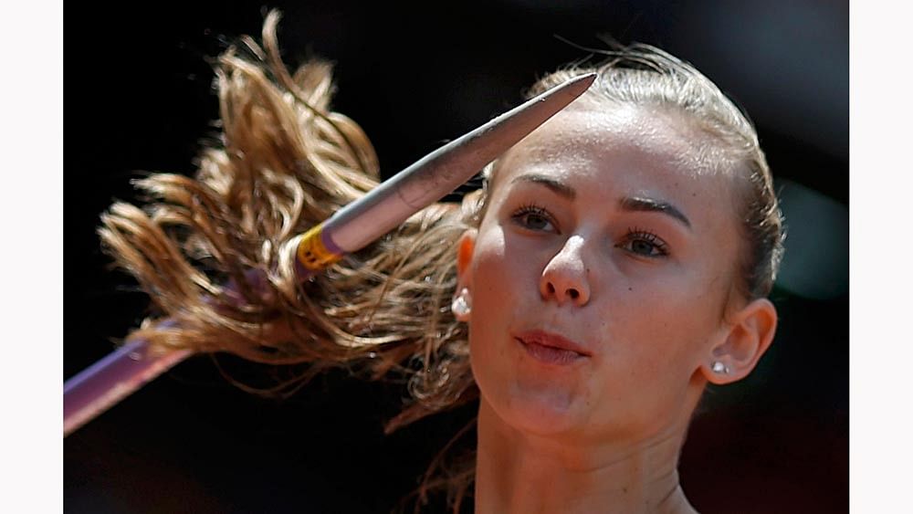 Nadine Visser of Netherlands competes in the javelin throw event of the women