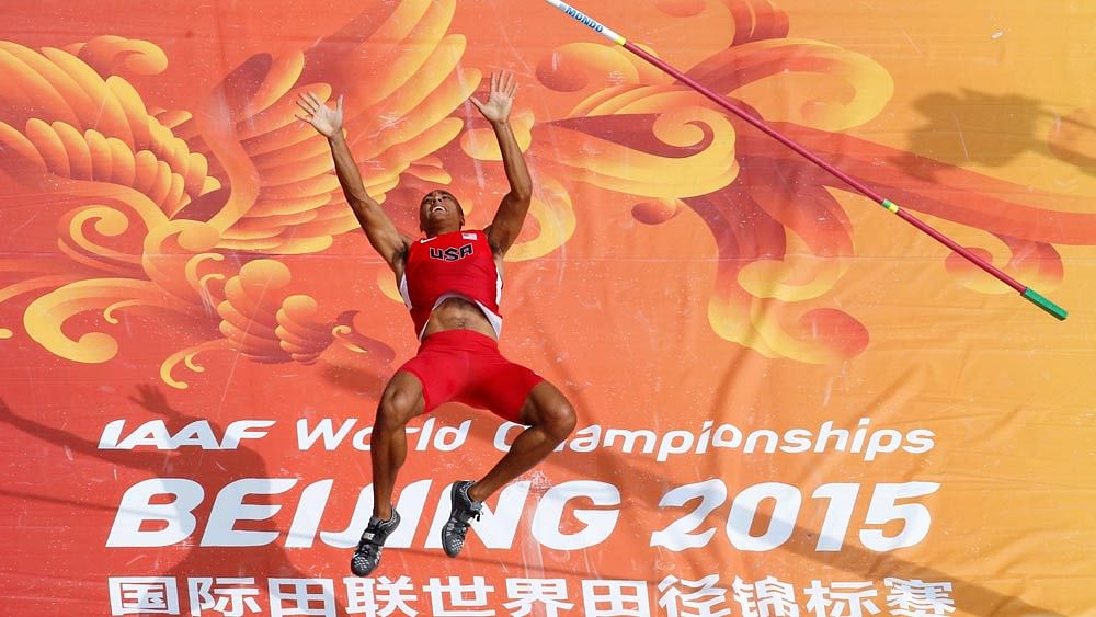 Ashton Eaton of the U.S. competes in the pole vault event of the men