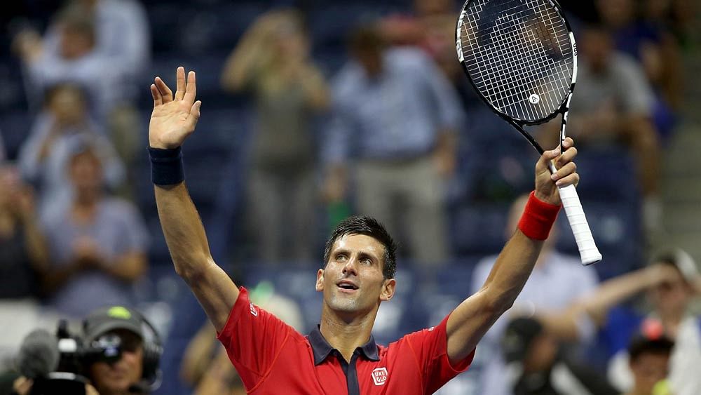 Novak Djokovic of Serbia celebrates his win over Andreas Haider-Maurer of Austria during their Men