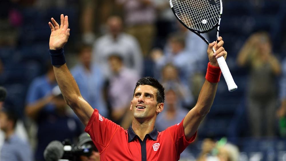 Novak Djokovic of Serbia celebrates his win over Andreas Haider-Maurer of Austria during their US Open 2015 second round men
