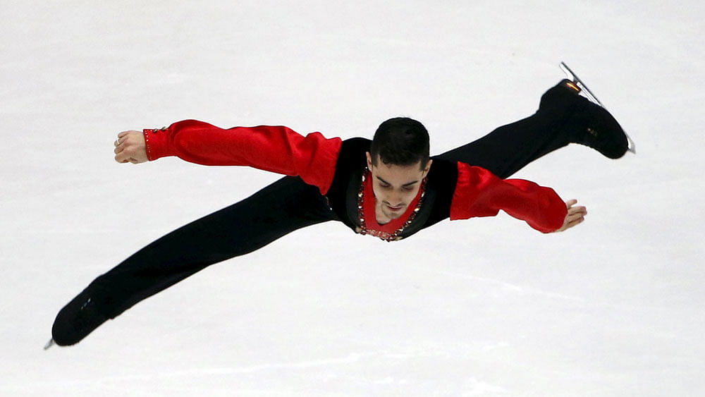 Javier Fernandez of Spain performs at men`s singles short program during China ISU Grand Prix of Figure Skating , in Beijing, China, November 6, 2015. Photo: Reuters
