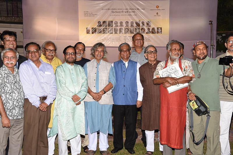 Cultural affairs minister Asaduzzaman Noor among the participating artists. Photo: Prothom Alo