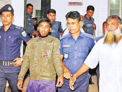 Two suspects in the Shia mosque attack case were produced in a Bogra court on Saturday. Focus Bangla photo