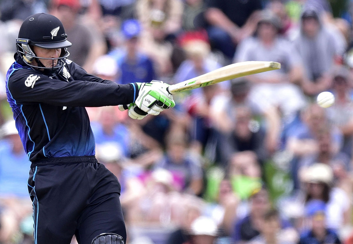 Martin Guptill of New Zealand plays a shot during the second ODI between New Zealand and Sri Lanka at Hagley Park in Christchurch on Monday. AFP PHOTO