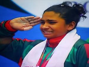 An emotional Mabia at the medal ceremony on Sunday
