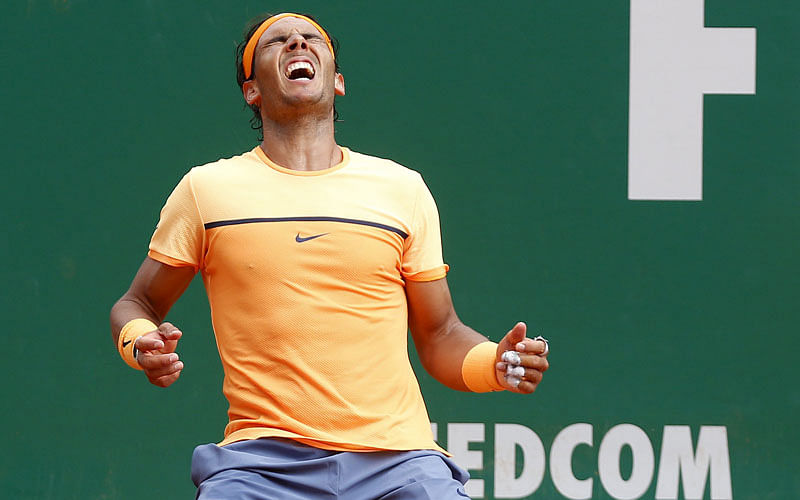 Rafael Nadal of Spain reacts after winning his final tennis match against Gael Monfils of France at the Monte Carlo Masters. Photo: Reuters