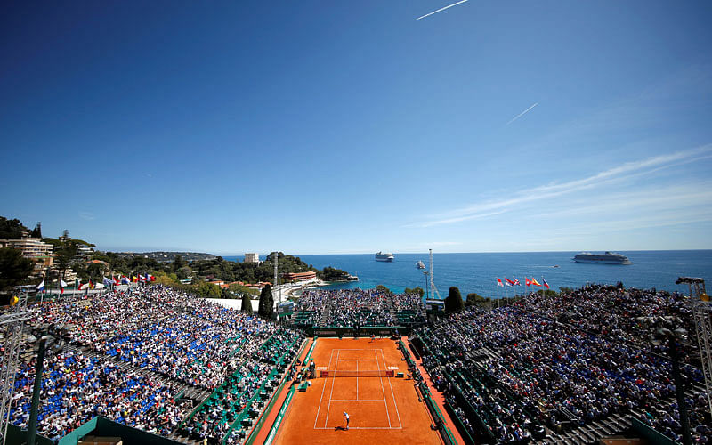 General view of Prince Rainier III court during the match between Rafael Nadal and Dominic Thiem. Photo: Reuters
