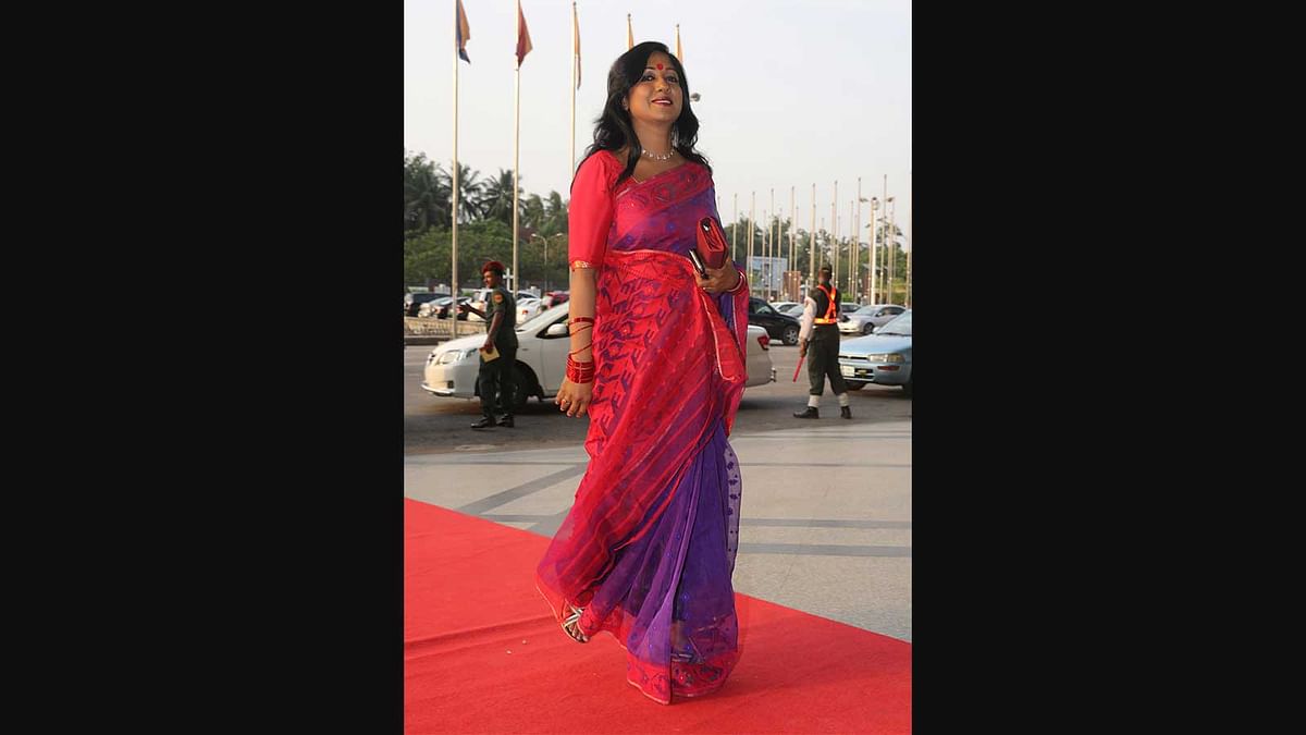 Actress Rokey Prachy enters the venue. Photo: Zahidul Karim