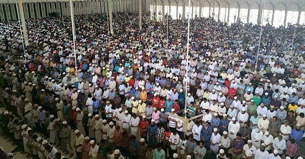 Jamaat activists and supports join a namaz-e-janaza at the Baitul Mokarram national mosque.