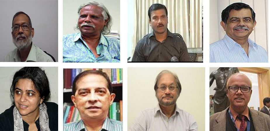 Afsan Chowdhury, Dr Zafrullah Chowdhury, Professor Asif Nazrul, Professor CR Abrar, Barrister Sara Hossain, Shahdeen Malik, Shapan Adnan and Tofail Ahmed (From left to right).