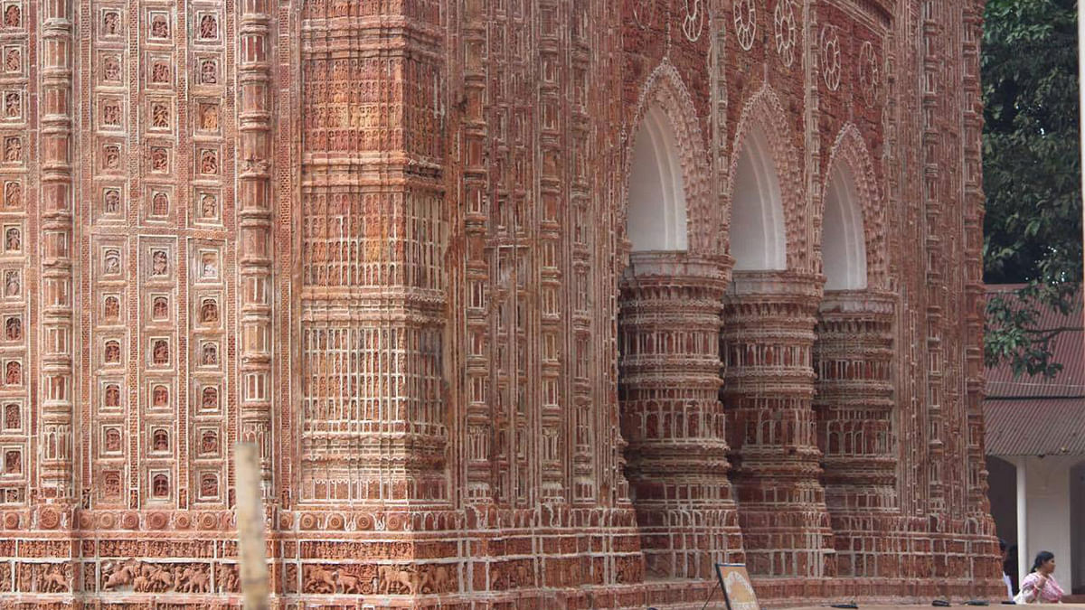 Kantojir Mondir also known as Kantanagar Temple, an 18th century brick temple is photographed in Dinajpur district on Sunday. Every inch of the building is terracotta embellished with stories of the Mahabharata, Ramayana and the adventures of Krishna. Photo: Mohima Kader