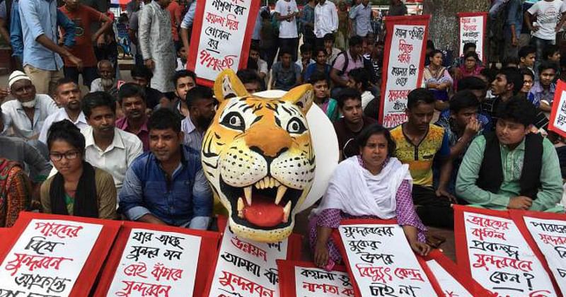 File photo shows People protest against the Rampal project.