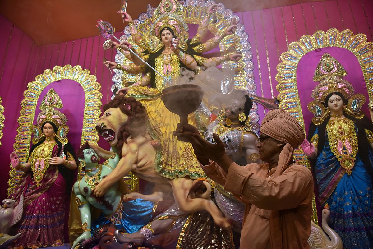 The five-day Durga Puja festival, which commemorates the slaying of the demon king Mahishasur by the goddess Durga and marks the triumph of good over evil, begins on 7 October. AFP