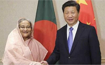 Prime minister Sheikh Hasina meeting Chinese president Xi Jinping.