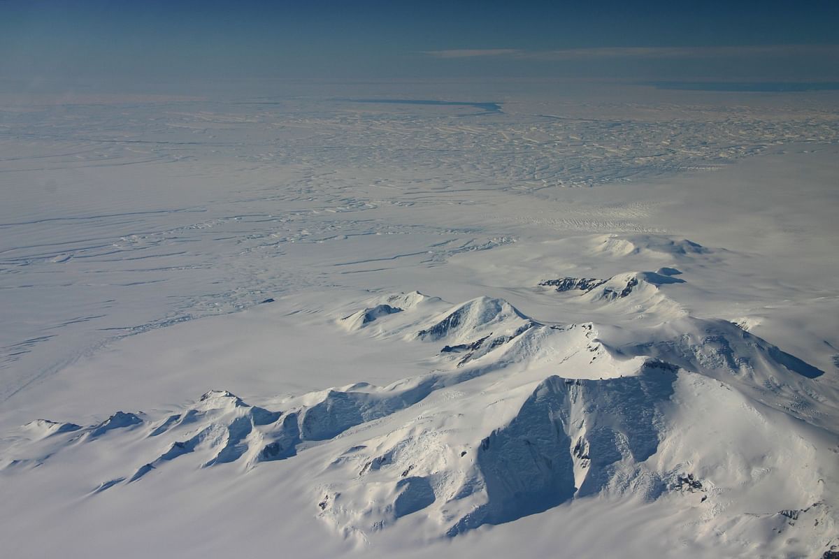 Part of the eastern flank of Crosson Ice Shelf (C-L) and Mount Murphy (foreground) as viewed during a NASA IceBridge flight. AFP file photo