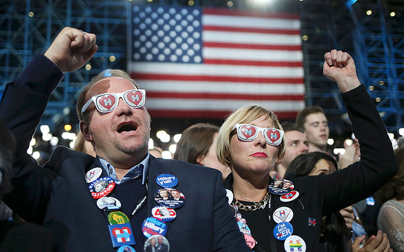 Jim Livesey and Jill Huennekens of Milwaukee cheer at Democratic US presidential nominee Hillary Clinton`s election night rally the Jacob K. Javits Convention Center in New York. Photo: Reuters