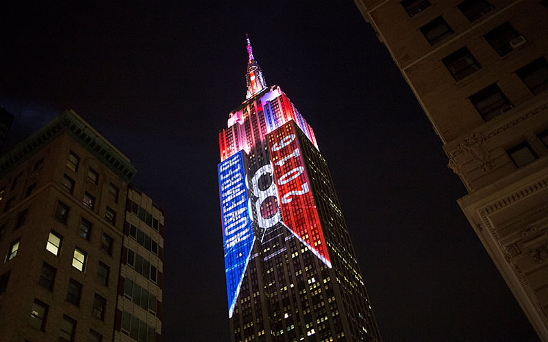 The Empire State building displays a 2016 US Presidential election themed light show in New York. Photo: Reuters