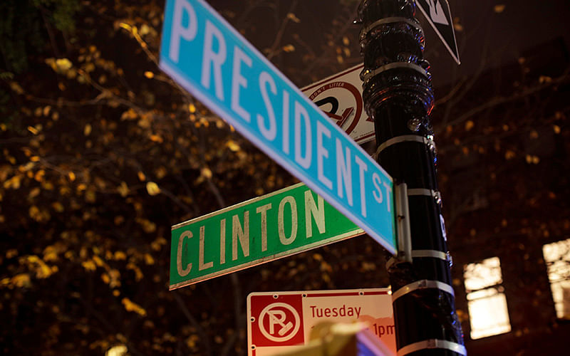 A street sign is seen on the corner of President Street and Clinton Street in the Brooklyn Borough of New York. Photo: Reuters