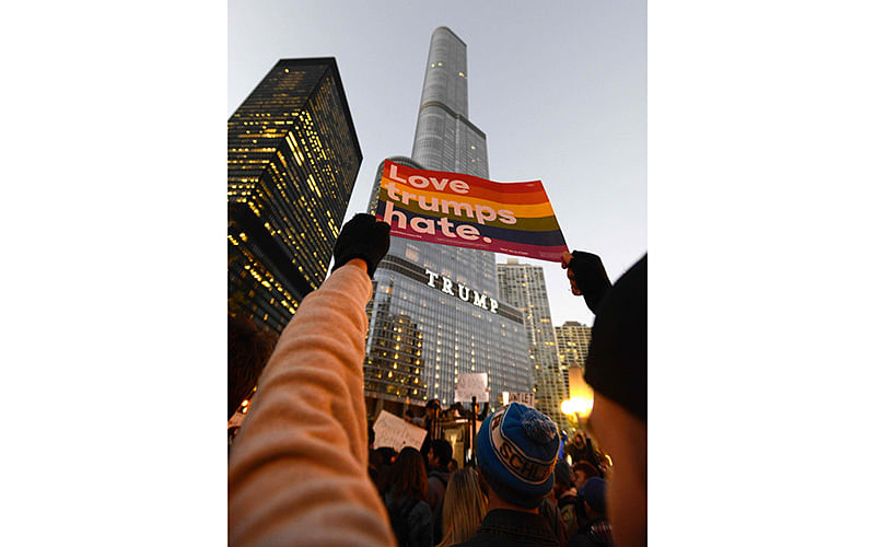 People take part in a protest near the Trump tower, against President-elect Donald Trump, in Chicago, Illinois on November 9, 2016. Photo: AFP