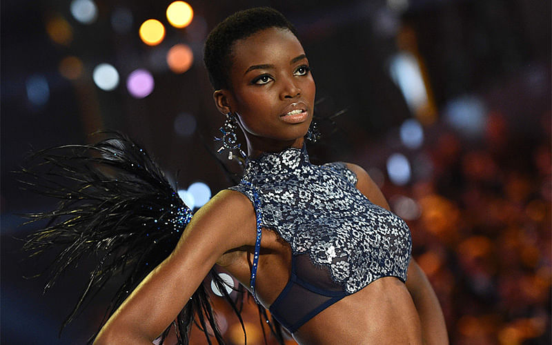 Tanzanian model Herieth Paul present a creation during the 2016 Victoria`s Secret Fashion Show at the Grand Palais in Paris on November 30, 2016. Photo: AFP