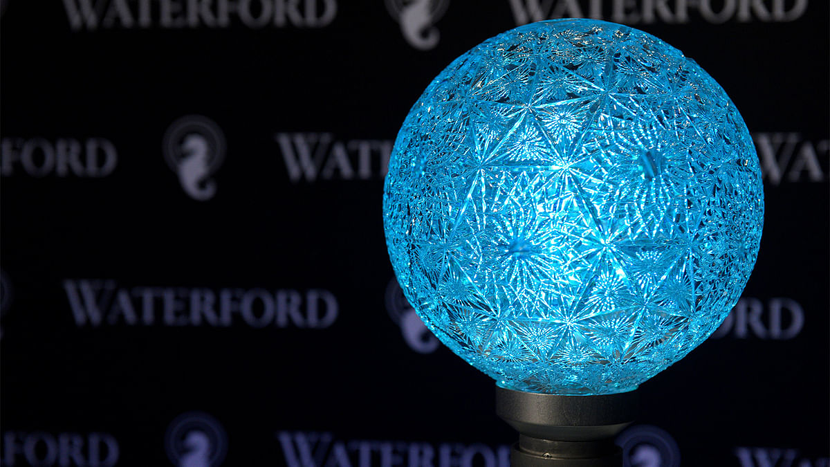 The Waterford Crystal Podium is pictured before the installation of the Waterford Crystal triangles on the Times Square New Year`s Eve Ball in Times Square. Photo: Reuters