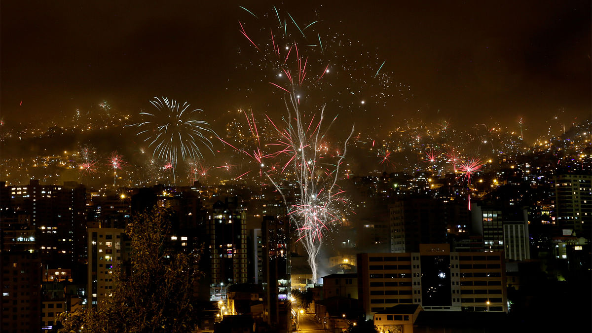 Fireworks explode during New Year celebrations in the city of La Paz, Bolivia, December 31, 2016. Reuters