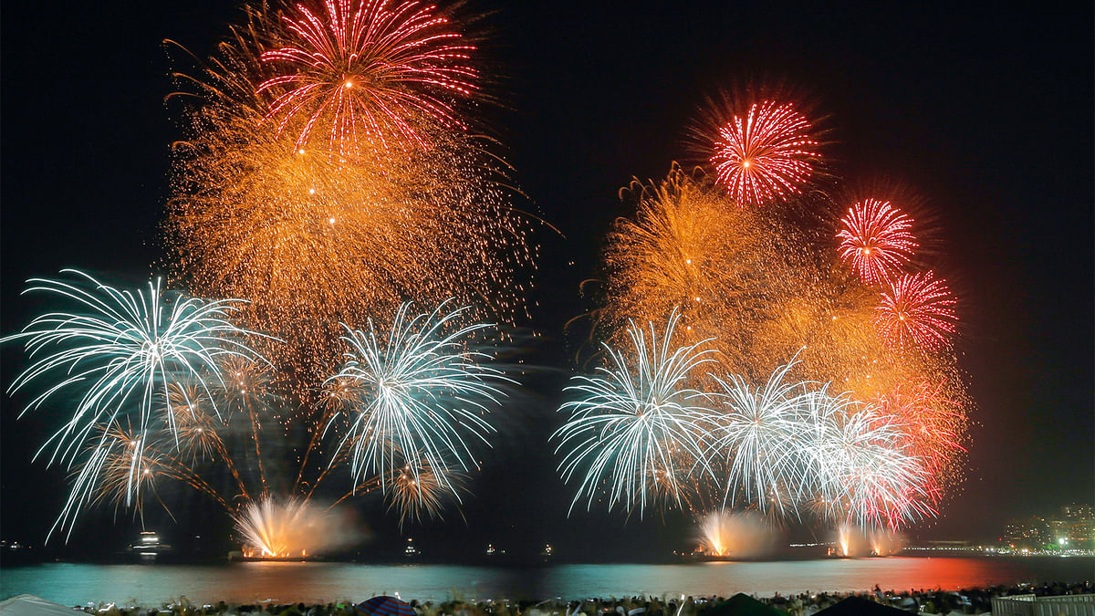 Fireworks explode over Copacabana beach during New Year celebrations in Rio de Janeiro, Brazil, January 1, 2017. Reuters