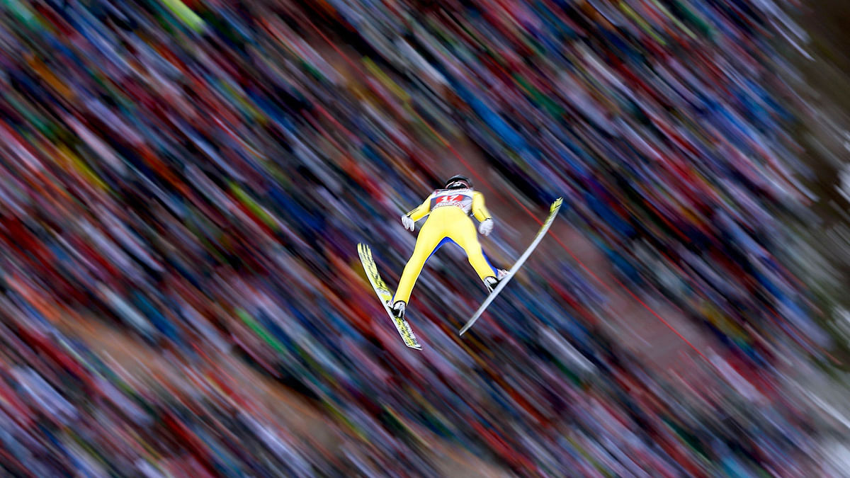 Austria`s Markus Schiffner soars through the air. Reuters