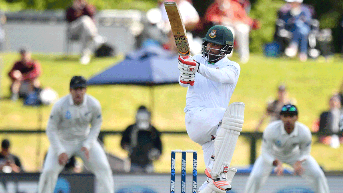 Bangladesh`s Tamim Iqbal bats during day one of the second international Test cricket match between New Zealand and Bangladesh at Hagley Park Oval in Christchurch on January 20, 2017. / AFP