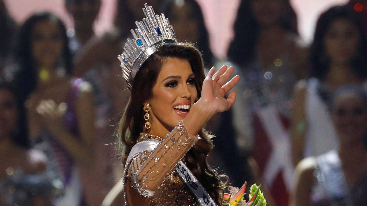 Miss France Iris Mittenaere waves after being declared winner in the Miss Universe beauty pageant at the Mall of Asia Arena, in Pasay, Metro Manila. Reuters