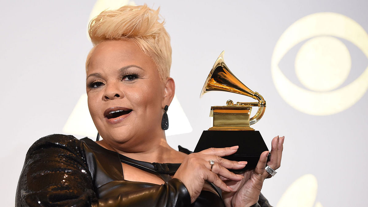 Tamela Mann poses in the press room after winning Best Gospel Performance/Song for `God Provides` during the 59th Annual Grammy music Awards on February 12, 2017, in Los Angeles, California. AFP