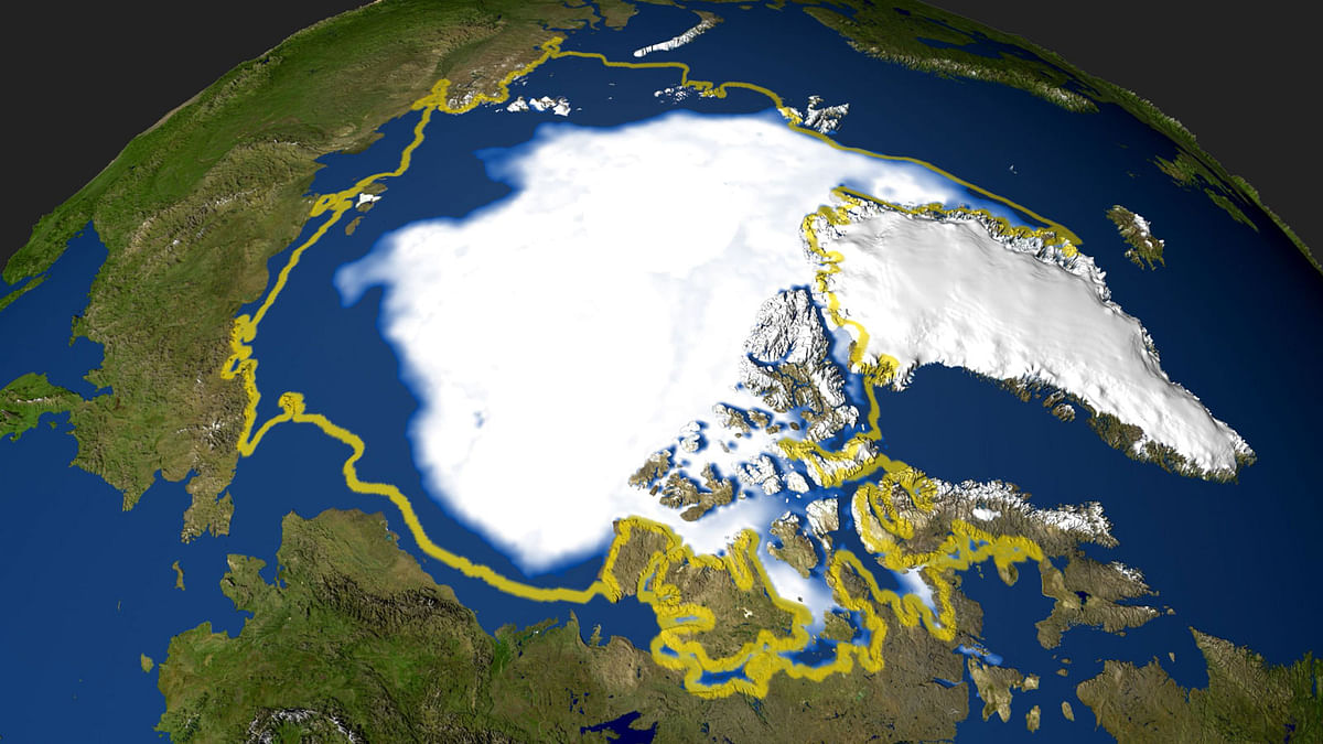 The satellite photo taken on 29 September 2005 and handout by NASA shows the minimum concentration of Arctic sea ice in 2005 that occurred on 21 September, when the sea ice extent dropped to 2,05 million square miles (53 094 969 million square kilometers). AFP