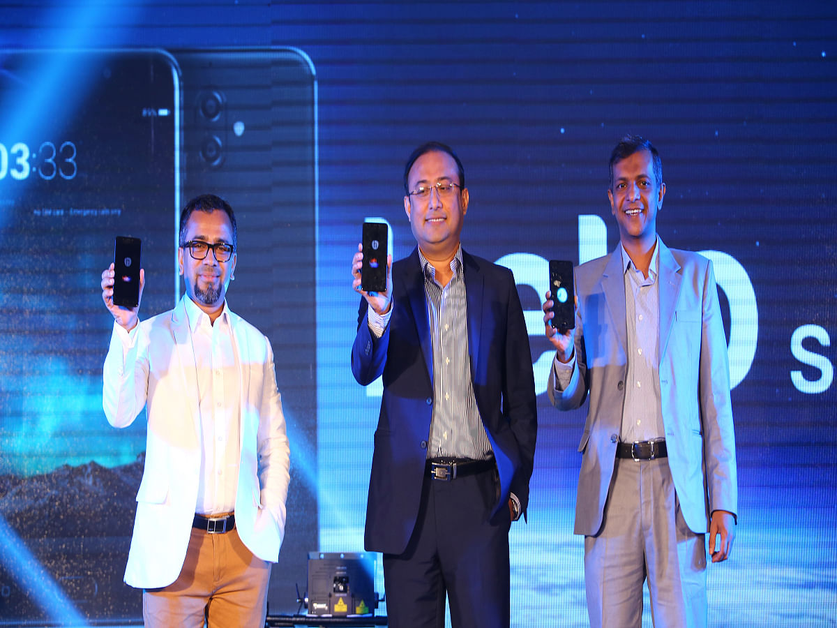 Edison Group chairman Aminur Rashid unveils the helio S25 smartphone in a launching ceremony at a hotel in the city.