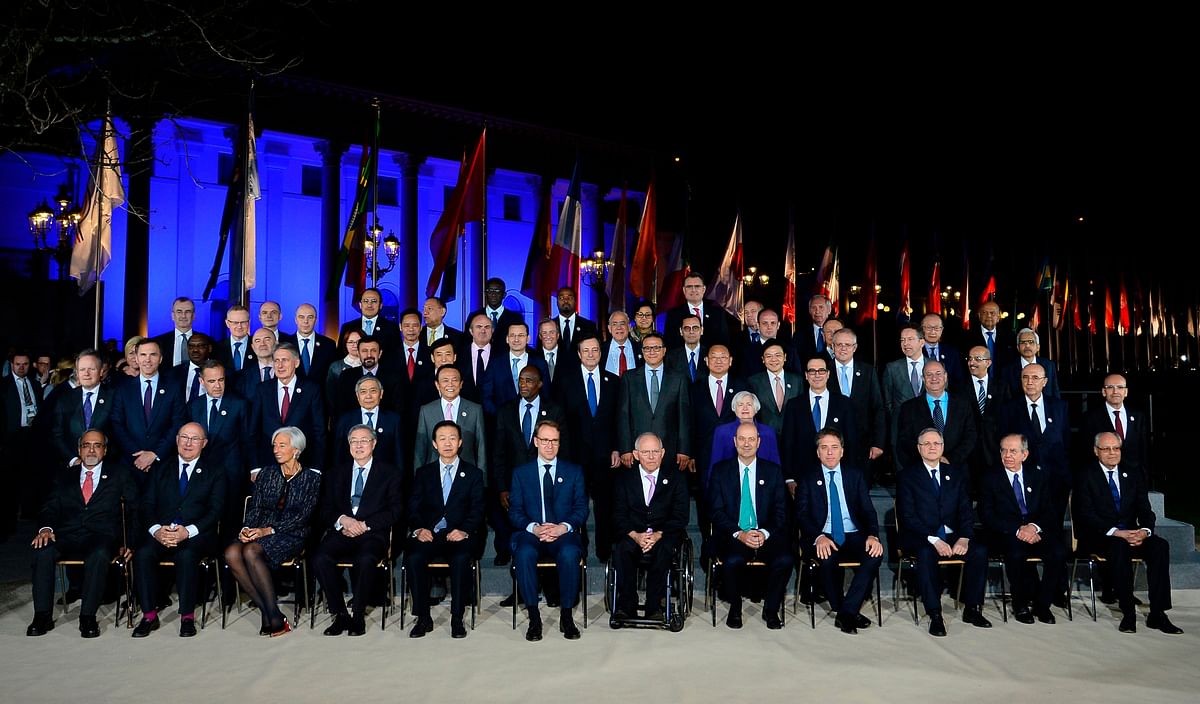 Participants in the G20 Finance Ministers and Central Bank Governors Meeting pose for the Family photo in Baden-Baden, southern Germany. Photo: AFP