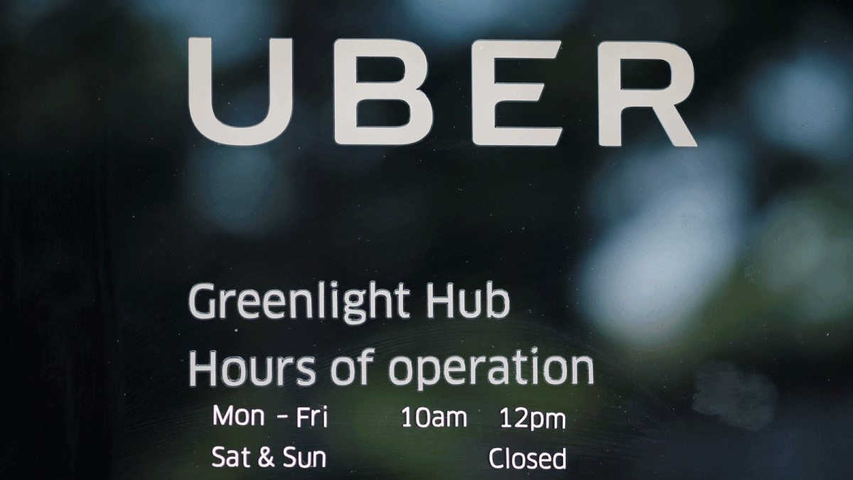 An Uber logo is seen outside the company’s offices in Parktown, a suburb of Johannesburg, South Africa. Photo: Reuters