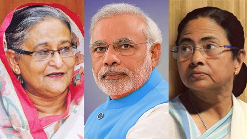 Bangladesh prime minister Sheikh Hasina (From L-R), Indian prime minister Narendra Modi and India's West Bengal chief minister Mamata Banerjee