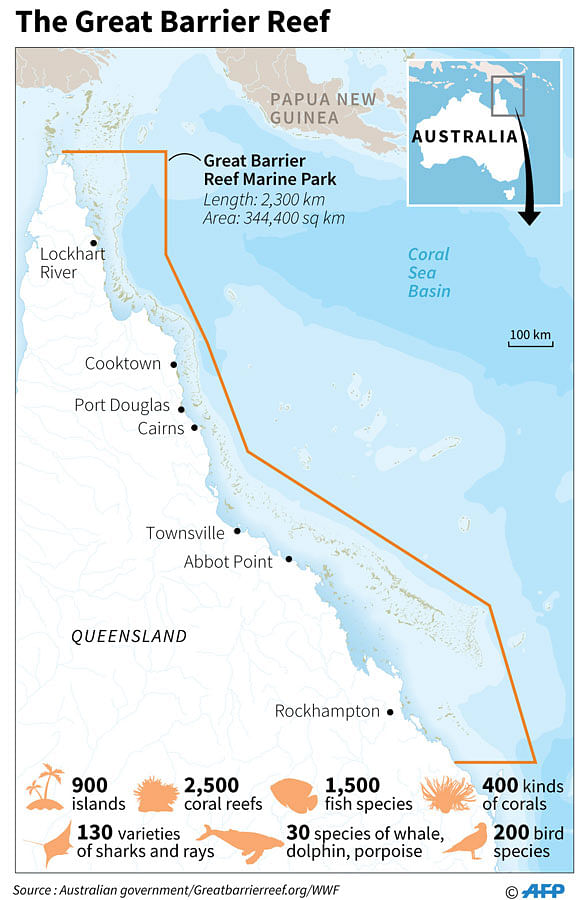 Map and factfile on Australia’s Great Barrier Reef. AFP