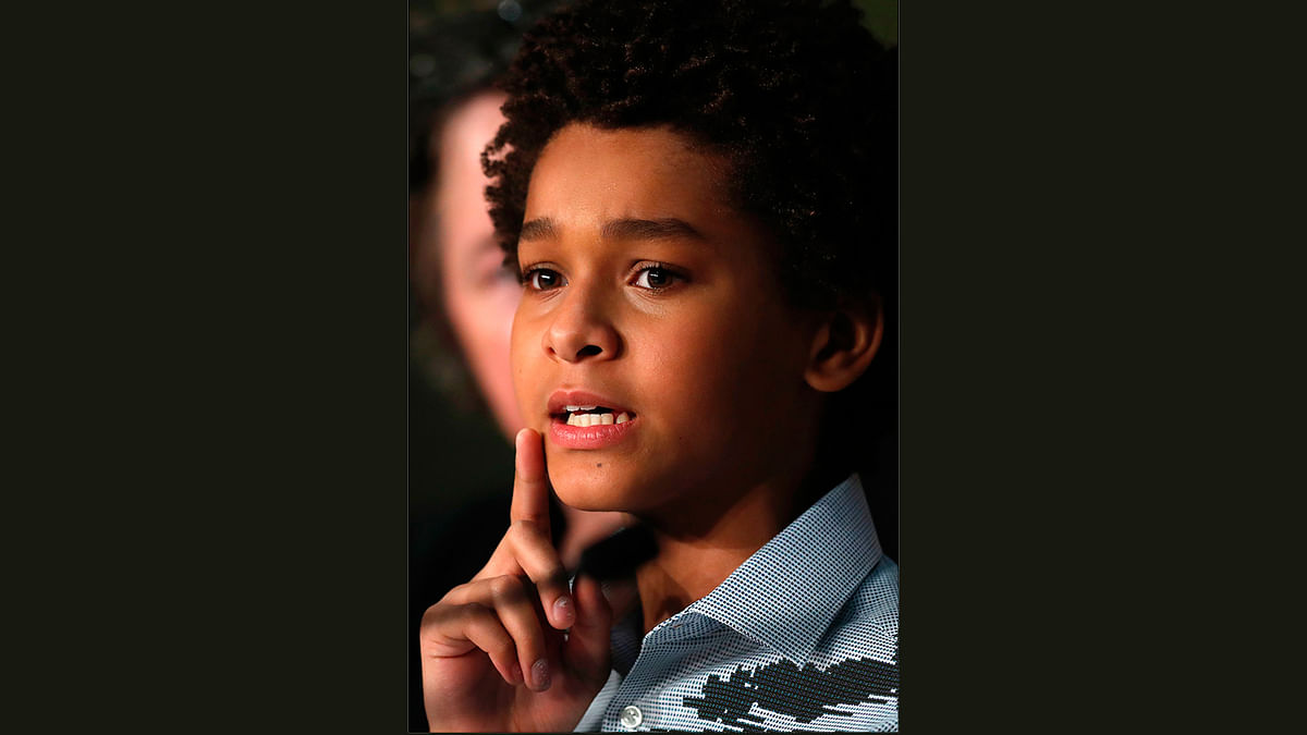 US actor Jaden Michael a poses on May 18, 2017 during a press conference for the film `Wonderstruck` at the 70th edition of the Cannes Film Festival in Cannes, southern France. Photo: AFP