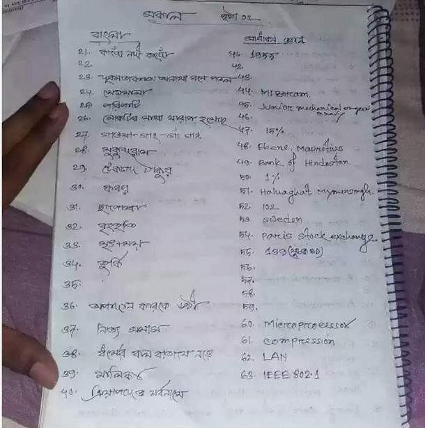 A copy of allegedly leaked test question paper.