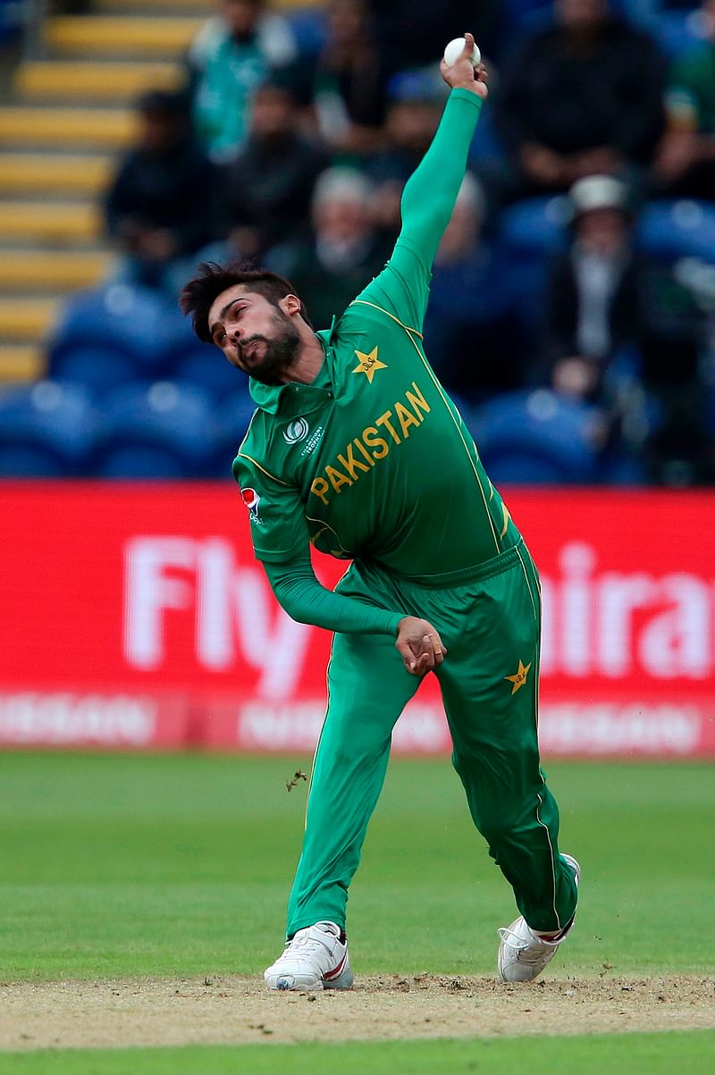 Pakistan's Mohammad Amir bowls during the ICC Champions Trophy match between Sri Lanka and Pakistan in Cardiff on June 12, 2017. Photo: AFP