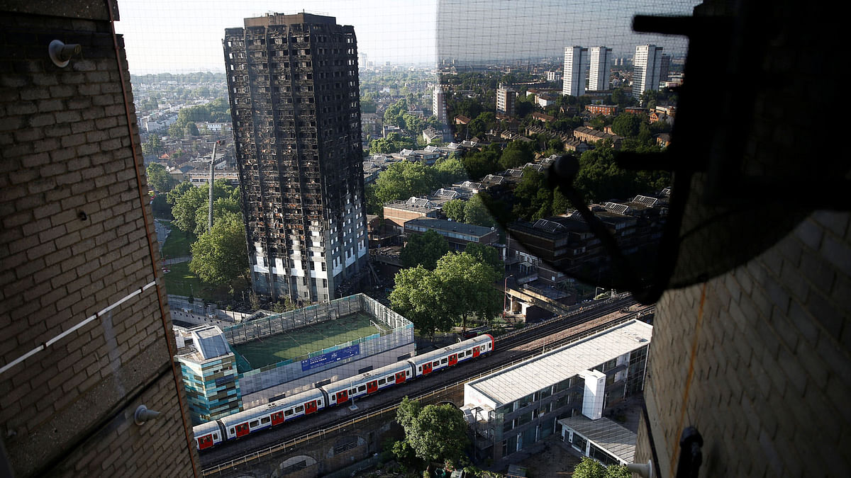 Damage is seen to a tower block which was destroyed in a fire disaster, in north Kensington, West London, Britain June 15, 2017. Reuters