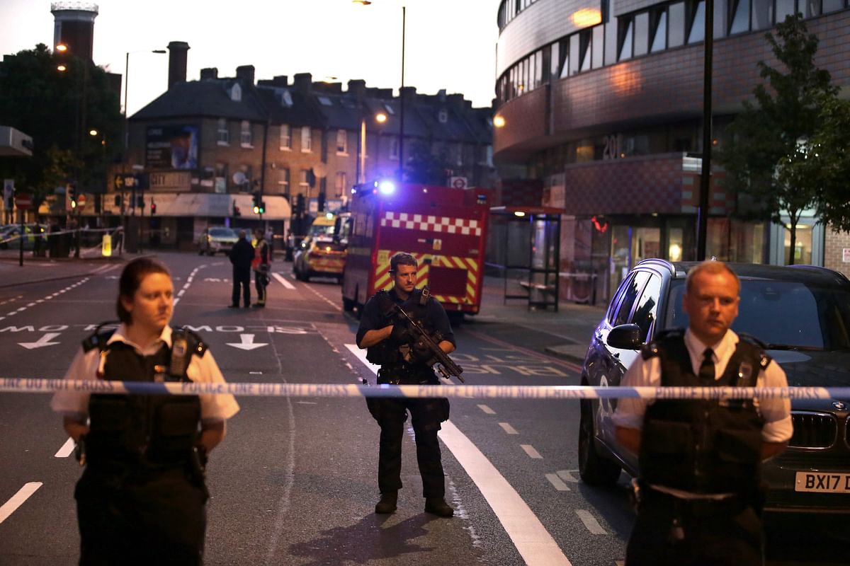Police guard a street in the Finsbury Park area of north London where a vehichle hit pedestrians on June 19, 2017. AFP