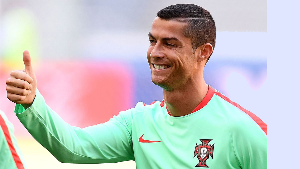 Portugal`s forward Cristiano Ronaldo gestures during a training session at the Kazan Arena stadium in Kazan, Russia, on June 17, 2017 on the eve of the Russia 2017 Confederations Cup football match Portugal vs Mexico. AFP