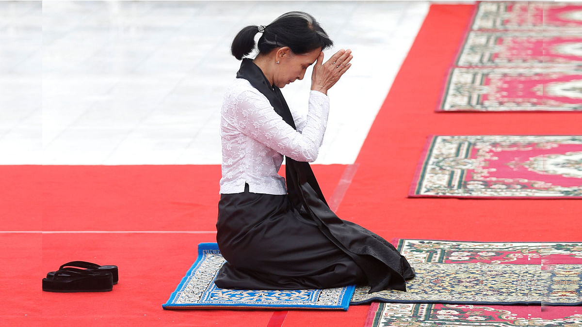 Myanmar State Counselor Aung San Suu Kyi attends an event marking the 70th anniversary of Martyrs` Day in Yangon. Reuters