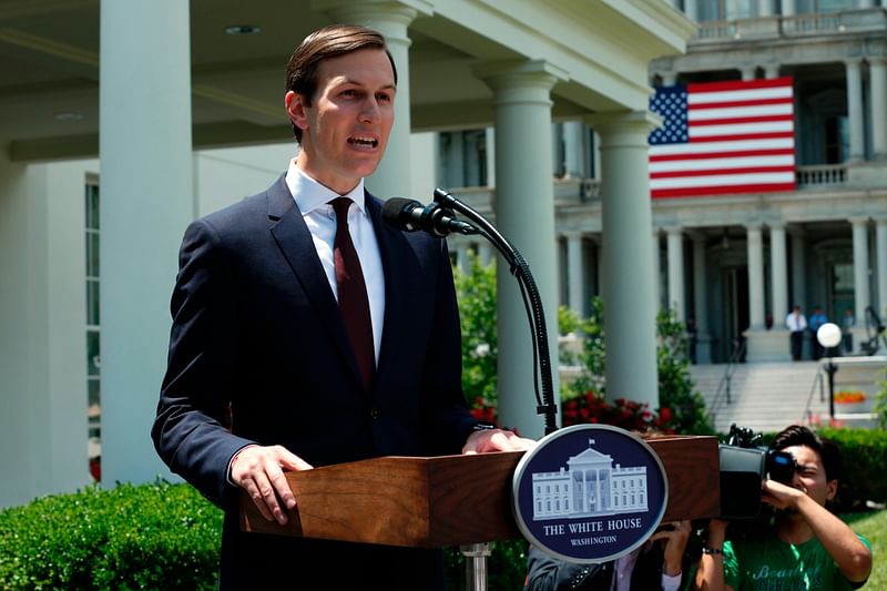 Senior Advisor to the US President Jared Kushner makes a statement from at the White House after being interviewed by the Senate Intelligence Committee in Washington. Photo: AFP