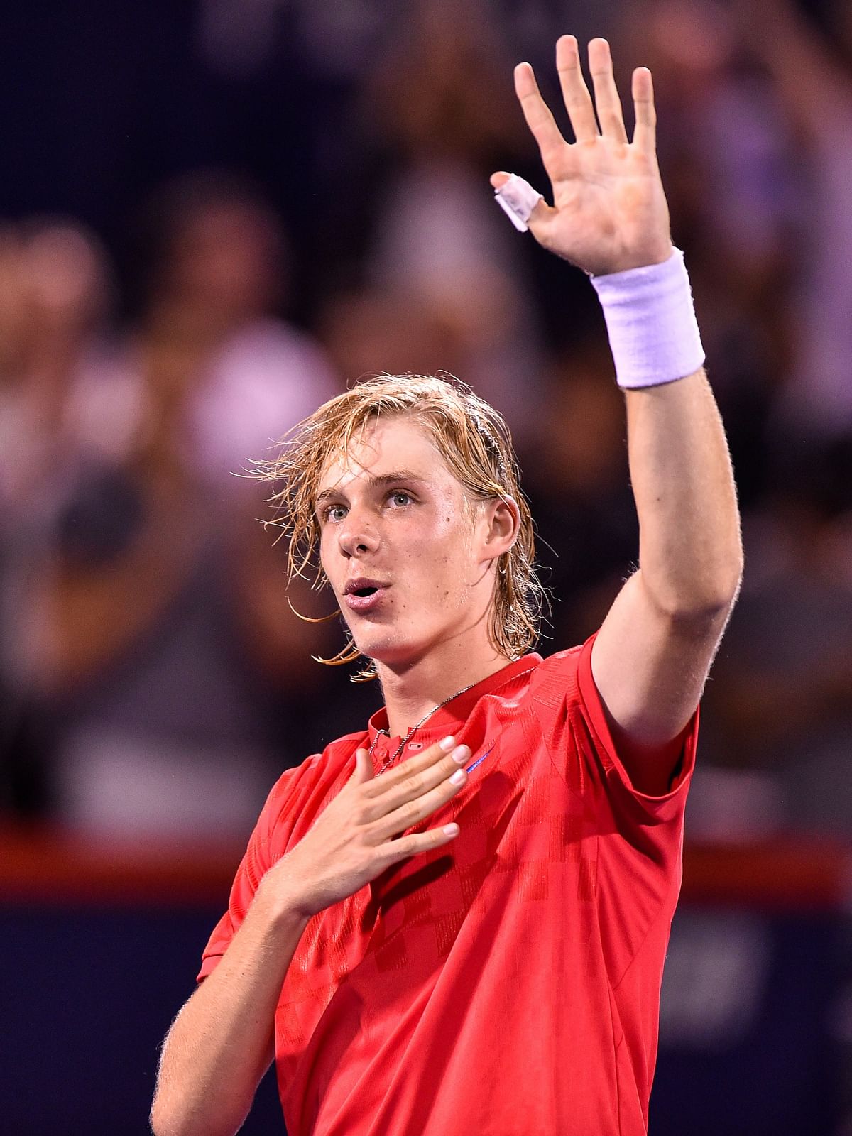 Denis Shapovalov of Canada celebrates his victory over Rafael Nadal of Spain in the Rogers Cup. Photo: AFP