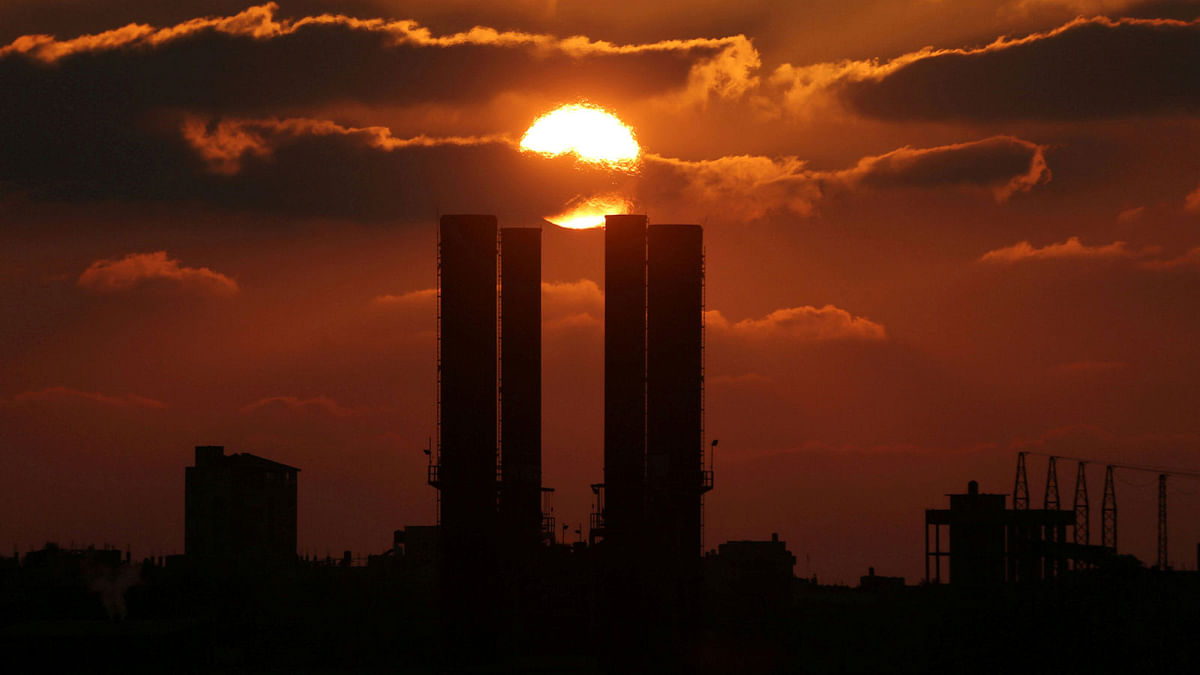 The Gaza power plant is seen during sunset in the central Gaza Strip on Thursday. Reuters